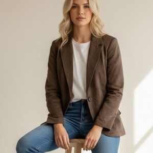 Coldwater Creek Blazer Brown Textured One Button 10/12 Work Job Office Casual